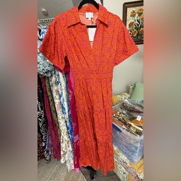 SugarLips DeBary Daphne Floral Apres Tiered Maxi Dress Flame Orange - Picture 6 of 6